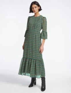 Tibi Maxi Dress - Black Green Heart Geo Print -The Modern Femme Sales SP23 D500 TIBI BLACKGREENHEARTGEOPRINT LS 4369