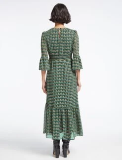 Tibi Maxi Dress - Black Green Heart Geo Print -The Modern Femme Sales SP23 D500 TIBI BLACKGREENHEARTGEOPRINT LS 4411