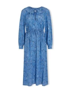 Georgia Silk Midi Dress - Blue Lips Eyes Print -The Modern Femme Sales SP23 D503 GEORGIA BLUELIPSEYESPRINT CO ALT