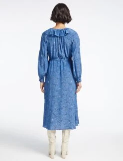 Georgia Silk Midi Dress - Blue Lips Eyes Print -The Modern Femme Sales SP23 D503 GEORGIA BLUELIPSEYESPRINT LS 3797