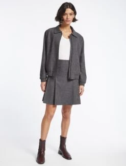 Celina Wool Short Skirt - Charcoal Navy Black Check -The Modern Femme Sales SP23 JK36 LEXI CHARCOAL NAVY BLACK CHECK LS 5008