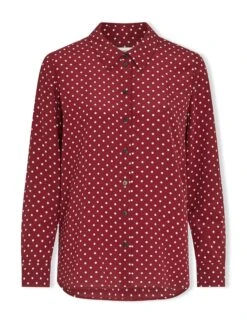 Skyla Silk Shirt - Lipstick White Polka Dot -The Modern Femme Sales SP23 S35 SKYLA LIPSTICK WHITEPOLKADOT CO