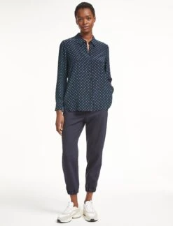 Skyla Silk Shirt - Navy Turquoise Polka Dot -The Modern Femme Sales SP23 S35 SKYLA NAVYTURQUOISEPOLKADOT LS 0371