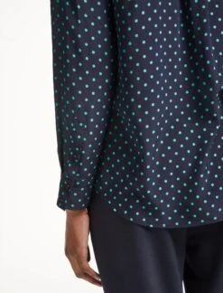 Skyla Silk Shirt - Navy Turquoise Polka Dot -The Modern Femme Sales SP23 S35 SKYLA NAVYTURQUOISEPOLKADOT LS 0387