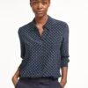 Skyla Silk Shirt - Navy Turquoise Polka Dot -The Modern Femme Sales SP23 S35 SKYLA NAVYTURQUOISEPOLKADOT LS 0418