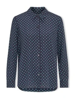 Skyla Silk Shirt - Navy Turquoise Polka Dot -The Modern Femme Sales SP23 S35 SKYLA NAVY TURQUOISEPOLKADOT CO