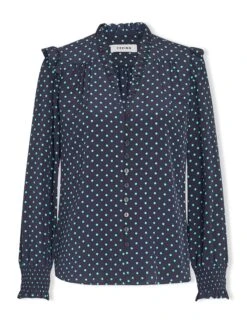 Stella Silk Shirt - Navy Turquoise Polka Dot -The Modern Femme Sales SP23 S46 STELLA NAVY TURQUOISEPOLKADOT CO