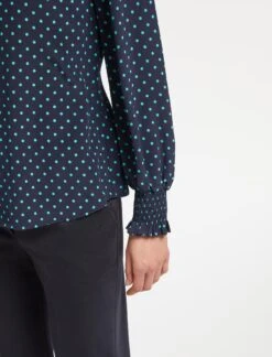 Stella Silk Shirt - Navy Turquoise Polka Dot -The Modern Femme Sales SP23 S46 STELLA NAVY TURQUOISE POLKA DOT LS 16199