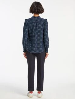 Stella Silk Shirt - Navy Turquoise Polka Dot -The Modern Femme Sales SP23 S46 STELLA NAVY TURQUOISE POLKA DOT LS 16203