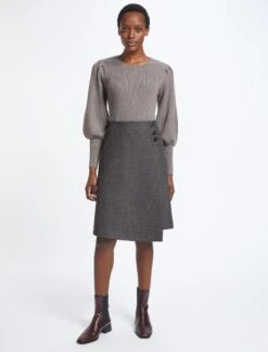 Audrey Wool A Line Skirt - Charcoal Navy Black Check