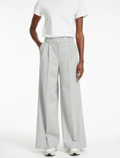 Margot New Wool Wide Leg Trouser - Light Grey -The Modern Femme Sales SP23 TR70 MARGOT LIGHTGREY LS 28894