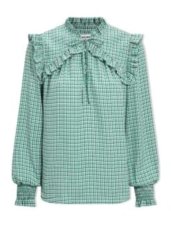 Bay Blouse - Ecru Green Houndstooth Print -The Modern Femme Sales SP24 B155 BAY ECRUGREENHOUNDSTOOTHPRINT LS
