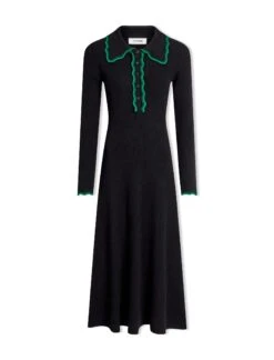 Josie Wool Knit Dress - Black Emerald Green -The Modern Femme Sales SP24 D575 JOSIE BLACKEMERALDGREEN LS 1858