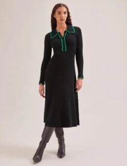 Josie Wool Knit Dress - Black Emerald Green -The Modern Femme Sales SP24 D575 JOSIE BLACKEMERALDGREEN LS 251