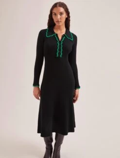 Josie Wool Knit Dress - Black Emerald Green -The Modern Femme Sales SP24 D575 JOSIE BLACKEMERALDGREEN LS 261