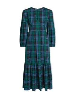 Daphne Organic Cotton Seersucker Maxi Dress - Navy Green -The Modern Femme Sales SP24 D606 DAPHNE NAVYGREEN LS