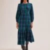 Daphne Organic Cotton Seersucker Maxi Dress - Navy Green