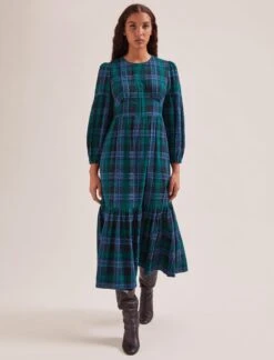 Daphne Organic Cotton Seersucker Maxi Dress - Navy Green