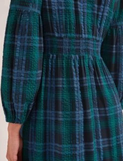 Daphne Organic Cotton Seersucker Maxi Dress - Navy Green -The Modern Femme Sales SP24 D606 DAPHNE NAVYGREEN LS 1121