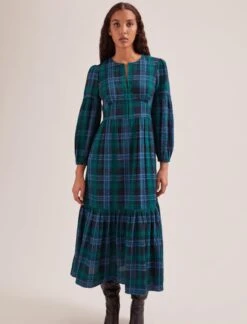 Daphne Organic Cotton Seersucker Maxi Dress - Navy Green -The Modern Femme Sales SP24 D606 DAPHNE NAVYGREEN LS 1137