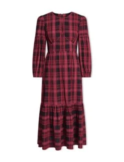 Daphne Organic Cotton Seersucker Maxi Dress - Red Black -The Modern Femme Sales SP24 D606 DAPHNE REDBLACK LS