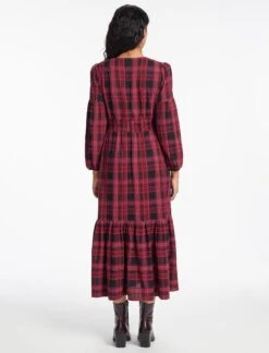 Daphne Organic Cotton Seersucker Maxi Dress - Red Black -The Modern Femme Sales SP24 D606 DAPHNE RED BLACK LS 1051