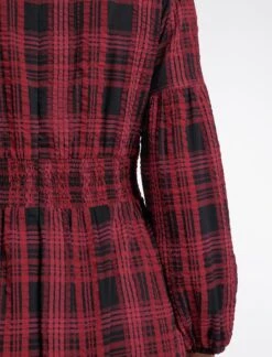 Daphne Organic Cotton Seersucker Maxi Dress - Red Black -The Modern Femme Sales SP24 D606 DAPHNE RED BLACK LS 1055