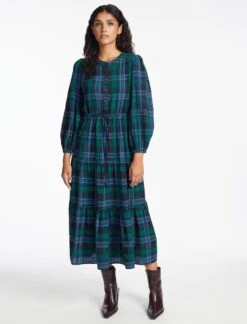 Alice Organic Cotton Seersucker Maxi Dress - Navy Green -The Modern Femme Sales SP24 D607 ALICE NAVY GREEN LS 1085