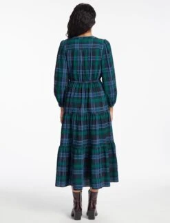 Alice Organic Cotton Seersucker Maxi Dress - Navy Green -The Modern Femme Sales SP24 D607 ALICE NAVY GREEN LS 1138