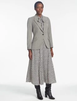 Elspeth Maxi Dress - Ecru Black Trellis Print -The Modern Femme Sales SP24 D610 ELPETH ECRU BLACK TRELLIS PRINT LS 329