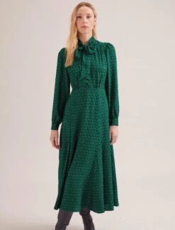 Elspeth Maxi Dress - Green Black Trellis Print -The Modern Femme Sales SP24 D610 ELSPETH GREENBLACKTRELLISPRINT LS 16766