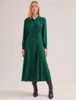 Elspeth Maxi Dress - Green Black Trellis Print -The Modern Femme Sales SP24 D610 ELSPETH GREENBLACKTRELLISPRINT LS 16806