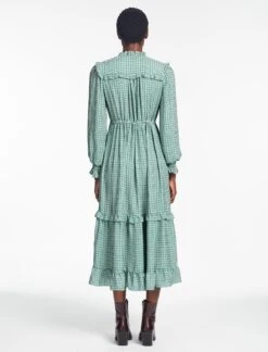 Loretta Maxi Dress - Ecru Green Houndstooth Print -The Modern Femme Sales SP24 D616 LORETTA GREEN BLACK TRELLIS PRINT LS 879