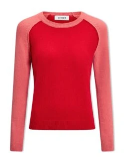 Drew Cashmere Jumper - Red Pink Colourblock -The Modern Femme Sales SP24 K172 DREW REDPINKCOLOURBLOCK LS