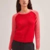 Drew Cashmere Jumper - Red Pink Colourblock -The Modern Femme Sales SP24 K172 DREW REDPINKCOLOURBLOCK LS 1944