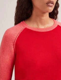 Drew Cashmere Jumper - Red Pink Colourblock -The Modern Femme Sales SP24 K172 DREW REDPINKCOLOURBLOCK LS 1950