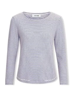 Maia Cotton Silk Blend T-Shirt - White Navy Stripe -The Modern Femme Sales SP24 K174 MAIA WHITENAVYSTRIPE LS