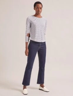 Maia Cotton Silk Blend T-Shirt - White Navy Stripe -The Modern Femme Sales SP24 K174 MAIA WHITENAVYSTRIPE LS 1988