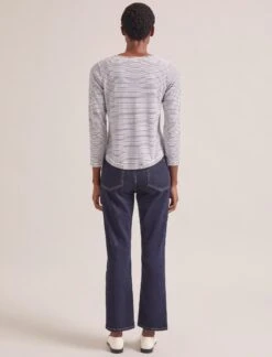 Maia Cotton Silk Blend T-Shirt - White Navy Stripe -The Modern Femme Sales SP24 K174 MAIA WHITENAVYSTRIPE LS 2012