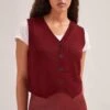 Wesley Cashmere Blend V Neck Waistcoat - Dark Red -The Modern Femme Sales SP24 K82 WESLEY DARKRED LS 1724