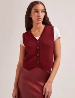 Wesley Cashmere Blend V Neck Waistcoat - Dark Red -The Modern Femme Sales SP24 K82 WESLEY DARKRED LS 1728