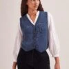Wesley Cashmere Blend V Neck Waistcoat - Denim Blue -The Modern Femme Sales SP24 K82 WESLEY DENIMBLUE LS 1518