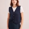 Wesley Cashmere Blend V Neck Waistcoat - Navy -The Modern Femme Sales SP24 K82 WESLEY NAVY LS 0864