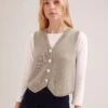 Wesley Cashmere Blend V Neck Waistcoat - Taupe -The Modern Femme Sales SP24 K82 WESLEY TAUPE LS 17690