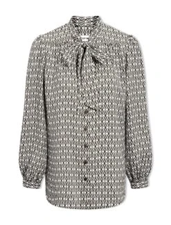 Aubrey Shirt - Ecru Black Trellis Print -The Modern Femme Sales SP24 S84 AUBREY ECRUBLACKTRELLISPRINT LS