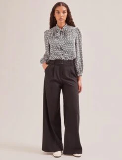 Aubrey Shirt - Ecru Black Trellis Print -The Modern Femme Sales SP24 S84 AUBREY ECRUBLACKTRELLISPRINT LS 569