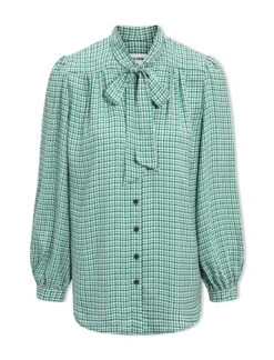 Aubrey Shirt - Ecru Green Houndstooth Print -The Modern Femme Sales SP24 S84 AUBREY ECRUGREENHOUNDSTOOTHPRINT LS