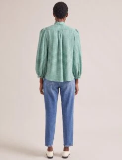 Aubrey Shirt - Ecru Green Houndstooth Print -The Modern Femme Sales SP24 S84 AUBREY ECRUGREENHOUNDSTOOTHPRINT LS 0137