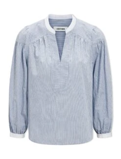 Erica Organic Cotton Shirt - Mid Stripe Blue White -The Modern Femme Sales SP24 S87 ERICA MIDBLUEWHITESTRIPE LS