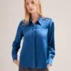 Skyla Silk Satin Shirt - Blue -The Modern Femme Sales SP24 S88 SKYLA BLUE LS 17040